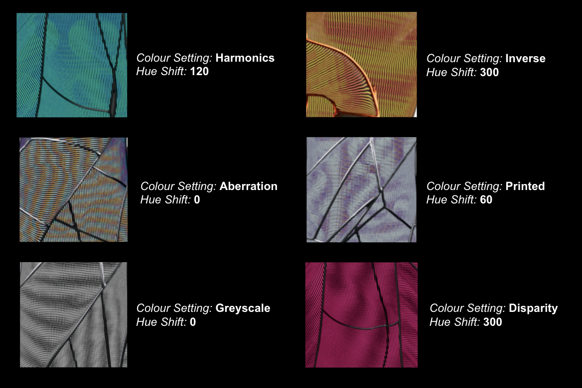 example of sample hues in colour settings  